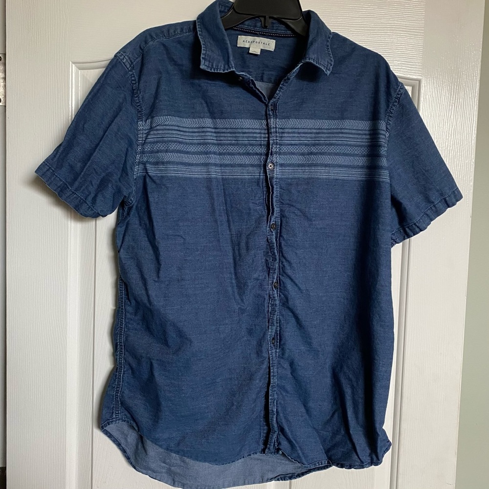 Aeropostale Mens XL Short Sleeve Button Shirt Blue
